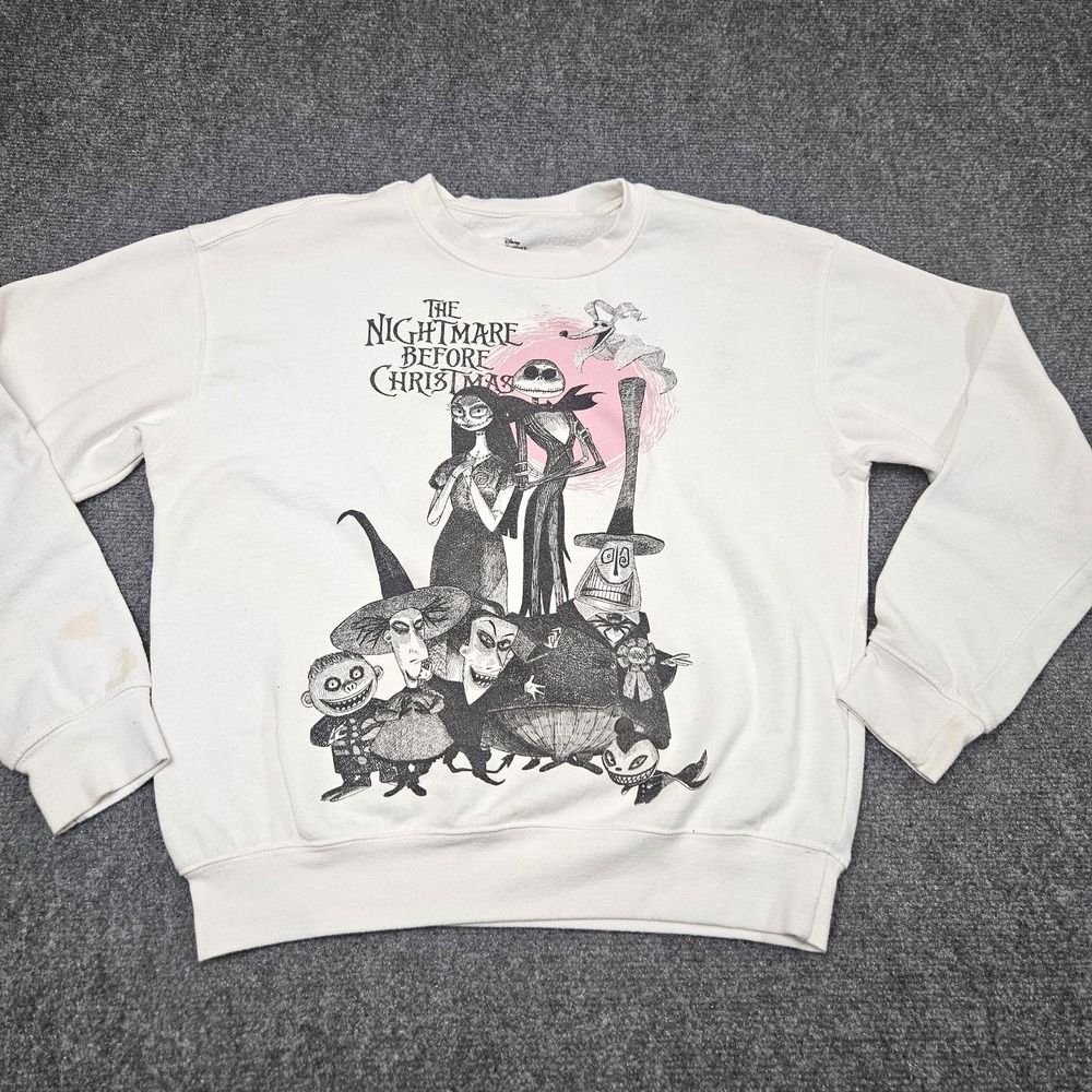 Disney Nightmare Before Christmas Sweatshirt M White Jack Sally Graphic Crewneck